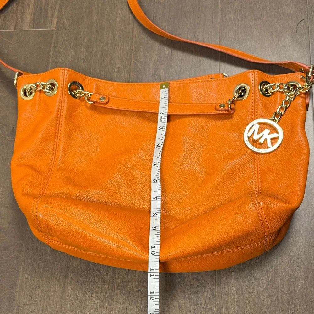Michael Kors Orange Pebbled Leather Hobo Shoulder Bag Gold MK